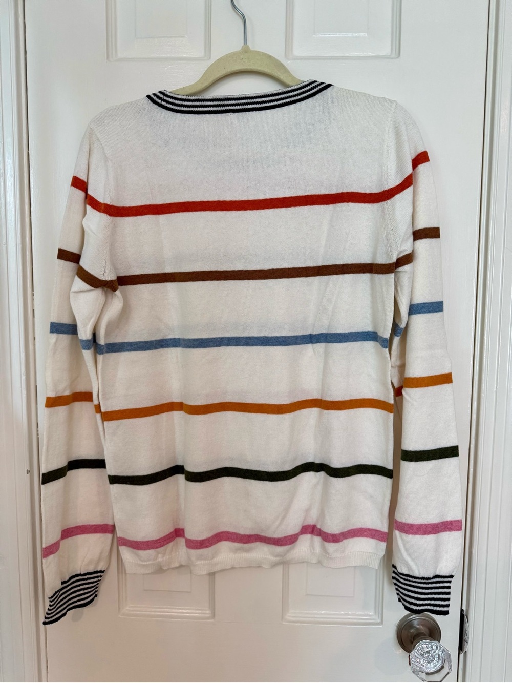 Faherty Cream Crewneck Sweater with Multicolor Stripes - Picture 2 of 4